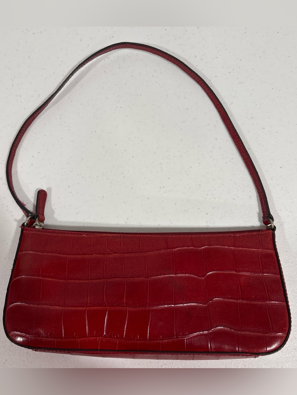 NWOT Leather Red Croc-Embossed Shoulder Bag with Slim Strap